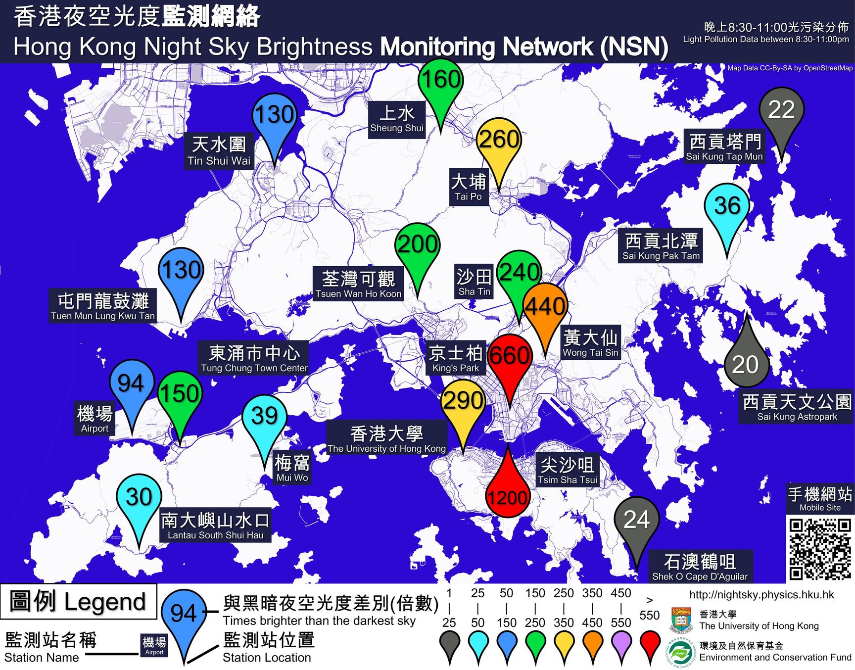 香港夜空光度分佈圖